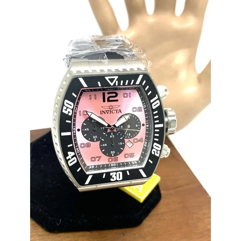 Invicta Men's Watch 47286 Pro Diver Pink Dial Quartz Black Rubber Strap 51mm